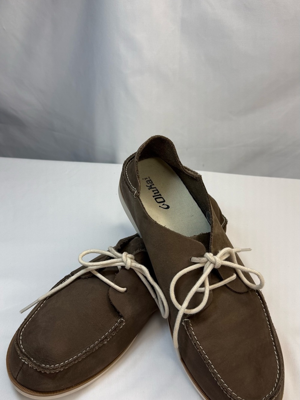 Olukai Holokai Men’s Size 9 Brown Leather Casual Lace-Up Shoes Drop-in Heel EUC